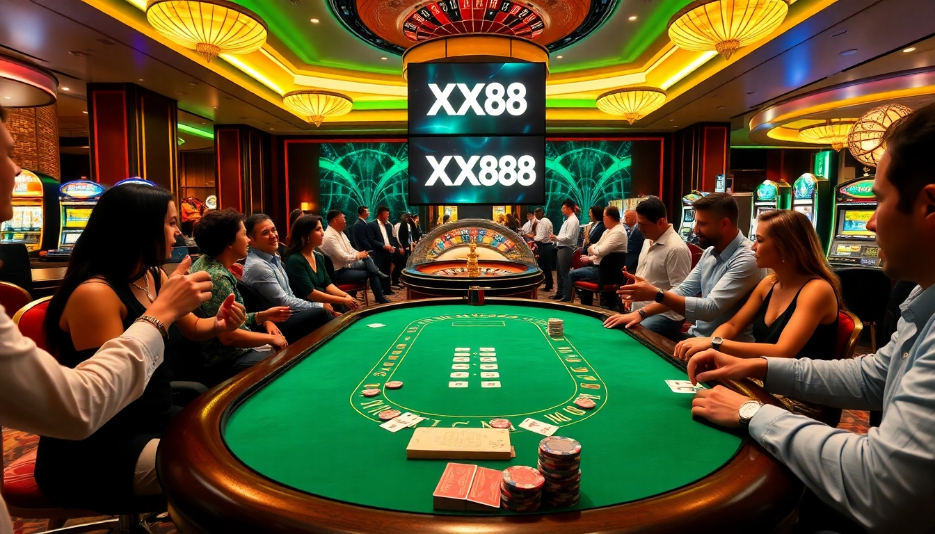 Experience thrilling gameplay at XX88 with vibrant casino tables and enthusiastic players.