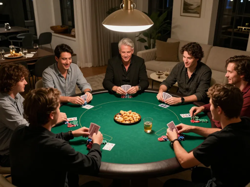 Engaged players enjoying a poker game at home, showcasing rikvip strategies in a fun atmosphere