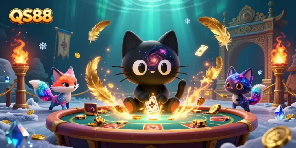 Experience vibrant casino magic with QS88: A cosmic gaming adventure with colorful characters and dynamic elements.