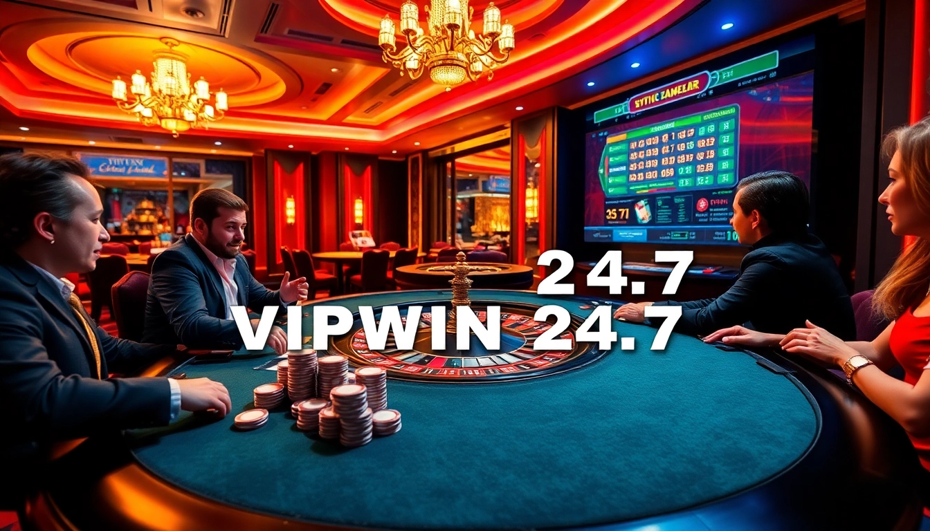 Experience the thrill of VIPWIN 24 7 with a vibrant casino scene showcasing excitement and luxury.