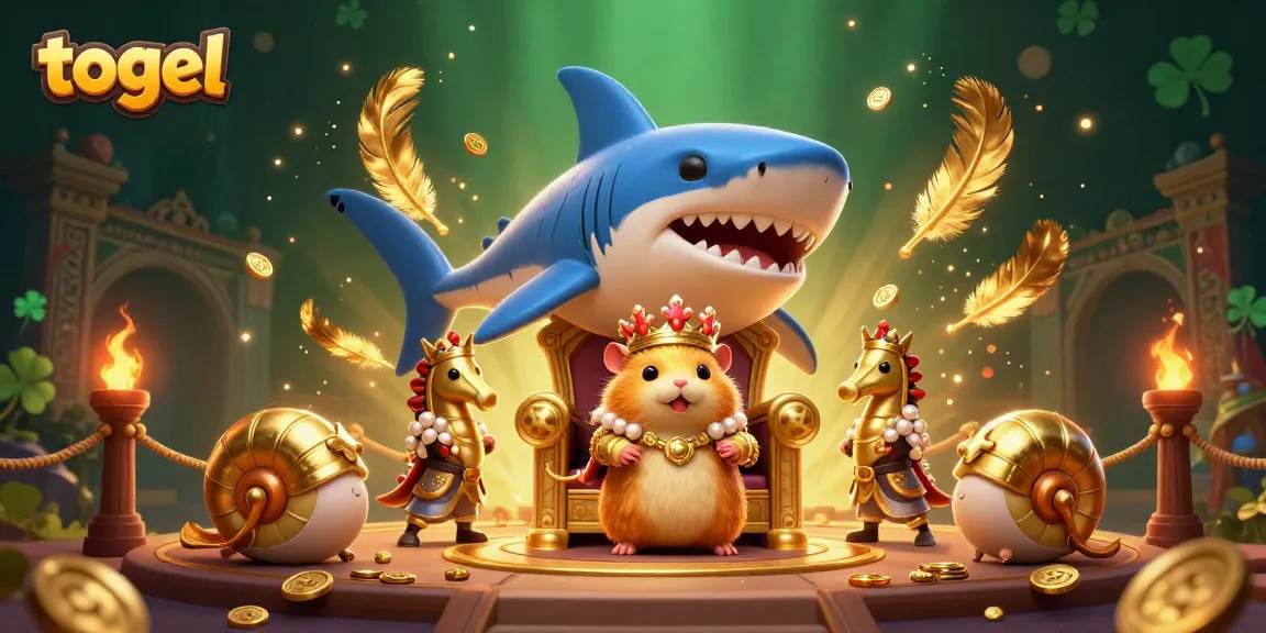Engage in thrilling togel gameplay with a vibrant scene featuring a hamster king and seahorse guards.