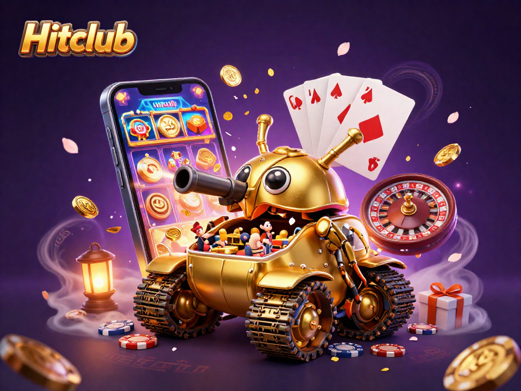 Hitclub's vibrant casino scene with a golden beetle tank showcasing live gaming action.