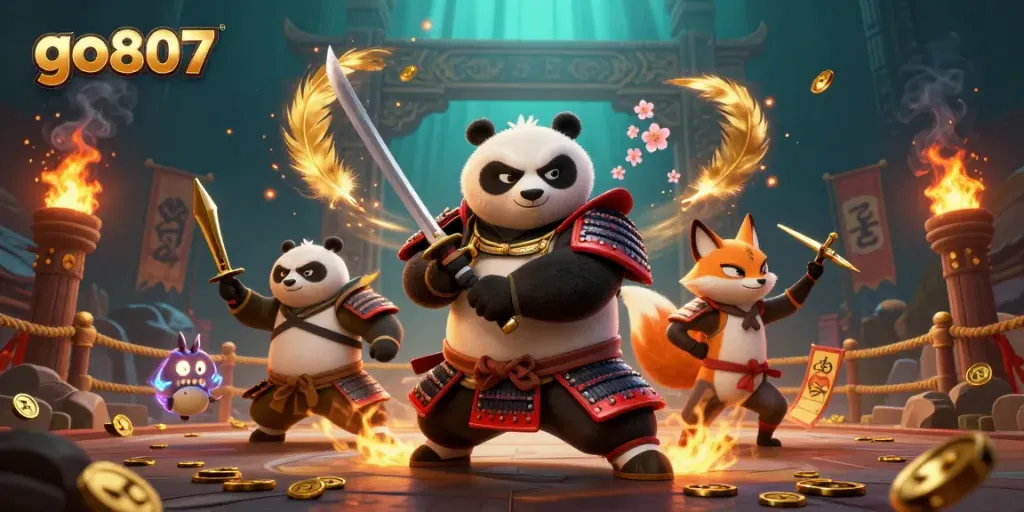 Experience dynamic gaming with the fierce characters of go807 engaging in thrilling action within a vibrant casino atmosphere.