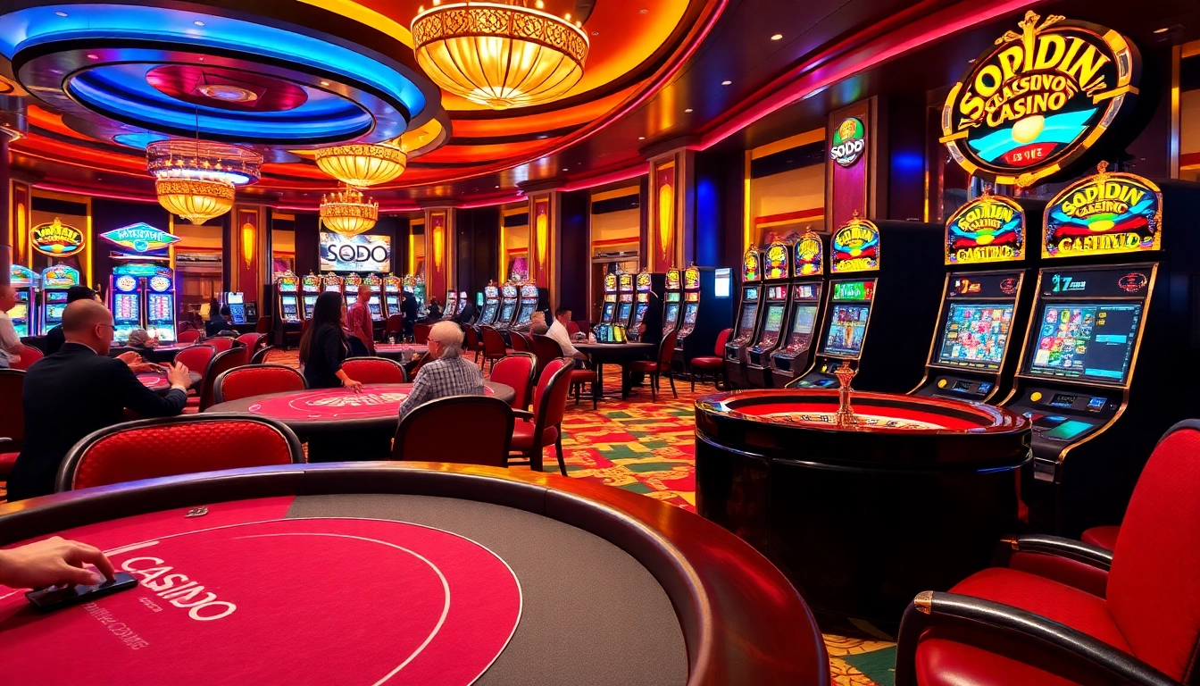 Players enjoying card games at SODO CASINO in a vibrant and luxurious atmosphere.