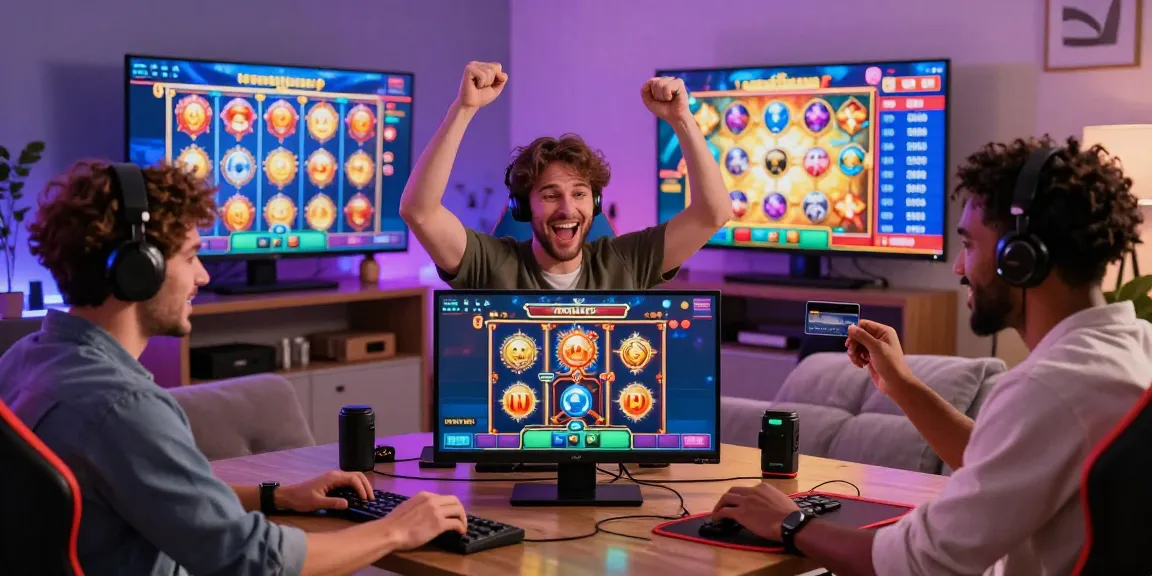 Players enjoying online credit card casinos, celebrating wins and interacting in a vibrant gaming atmosphere.