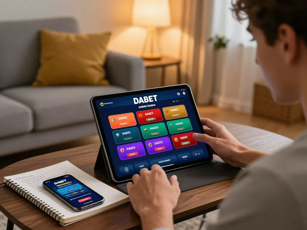 Player strategizing in the DABET online casino app at home, engaging with betting options in a cozy atmosphere.