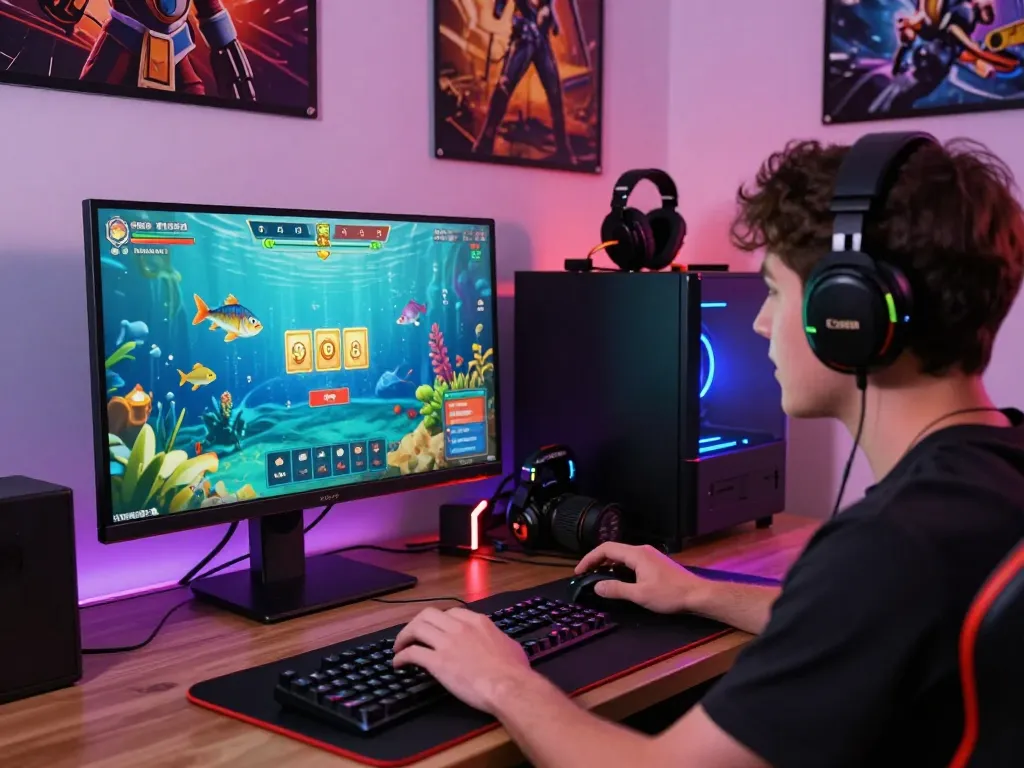 Exciting fun79 fishing game experience with vibrant graphics and gaming accessories.