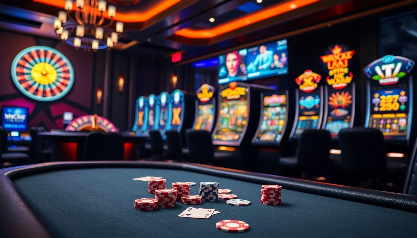 Exciting gameplay at NHÀ CÁI MM88 with poker chips, cards, and vibrant casino elements.
