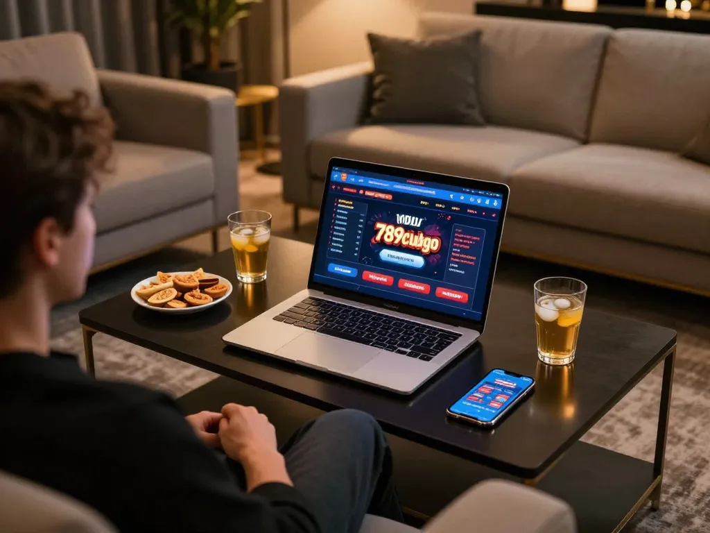 Engaging gaming session at home using 789clubgo for exciting online gambling.