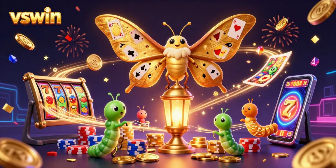 Win big with vswin slot reels featuring lucky 7s amidst golden coins and vibrant casino elements.
