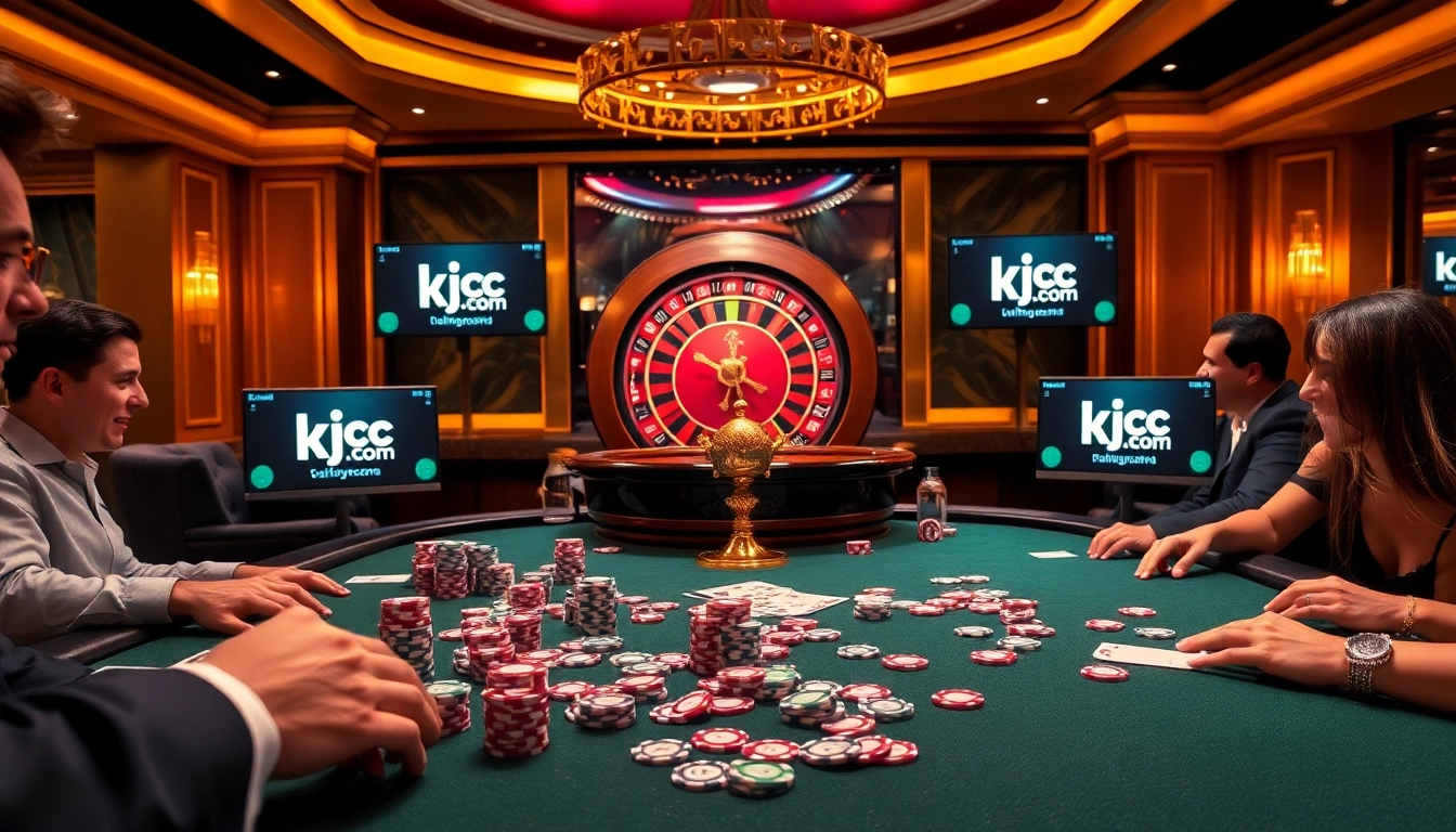 Experience thrilling gambling moments at kjc.com with vibrant poker tables and roulette.