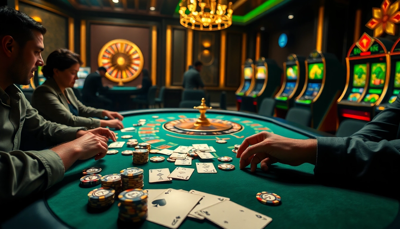 Players enjoying high-stakes poker at a luxurious 33WIN-themed casino table.