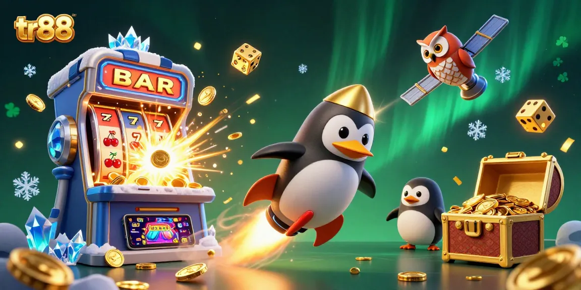 Play exciting games at tr88 with colorful illustrations of casinos, rewarding slot machines, and festive gaming elements.