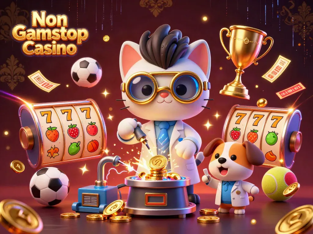 Engage with the diverse thrills of Non Gamstop Casino featuring vibrant cartoon elements and gold coins.