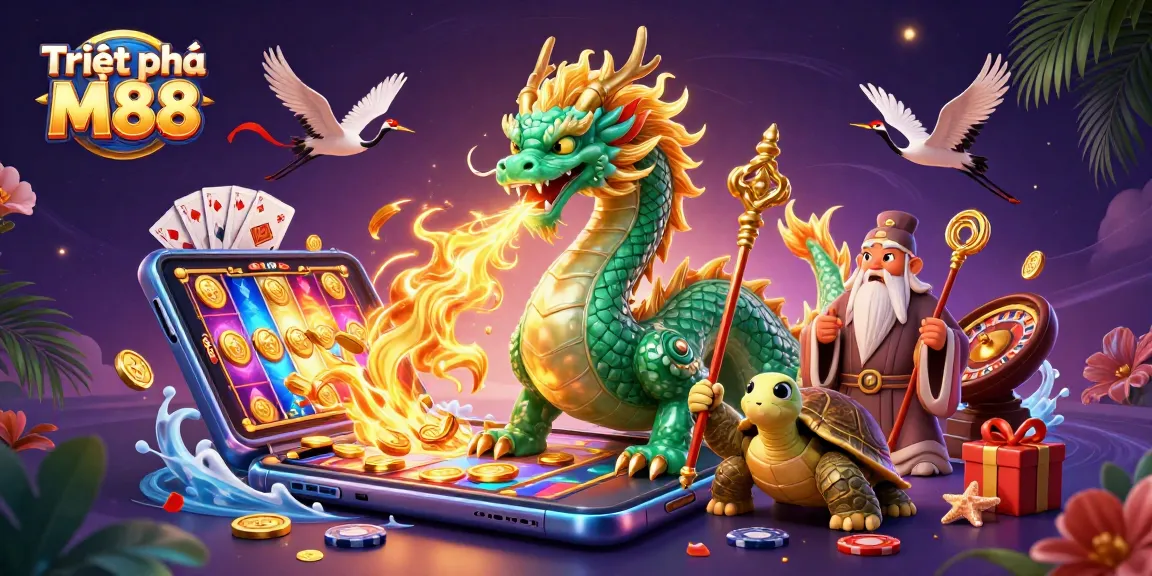 Triệt phá M88 showcases a rewarding scene with vibrant dragons and gaming elements in action.