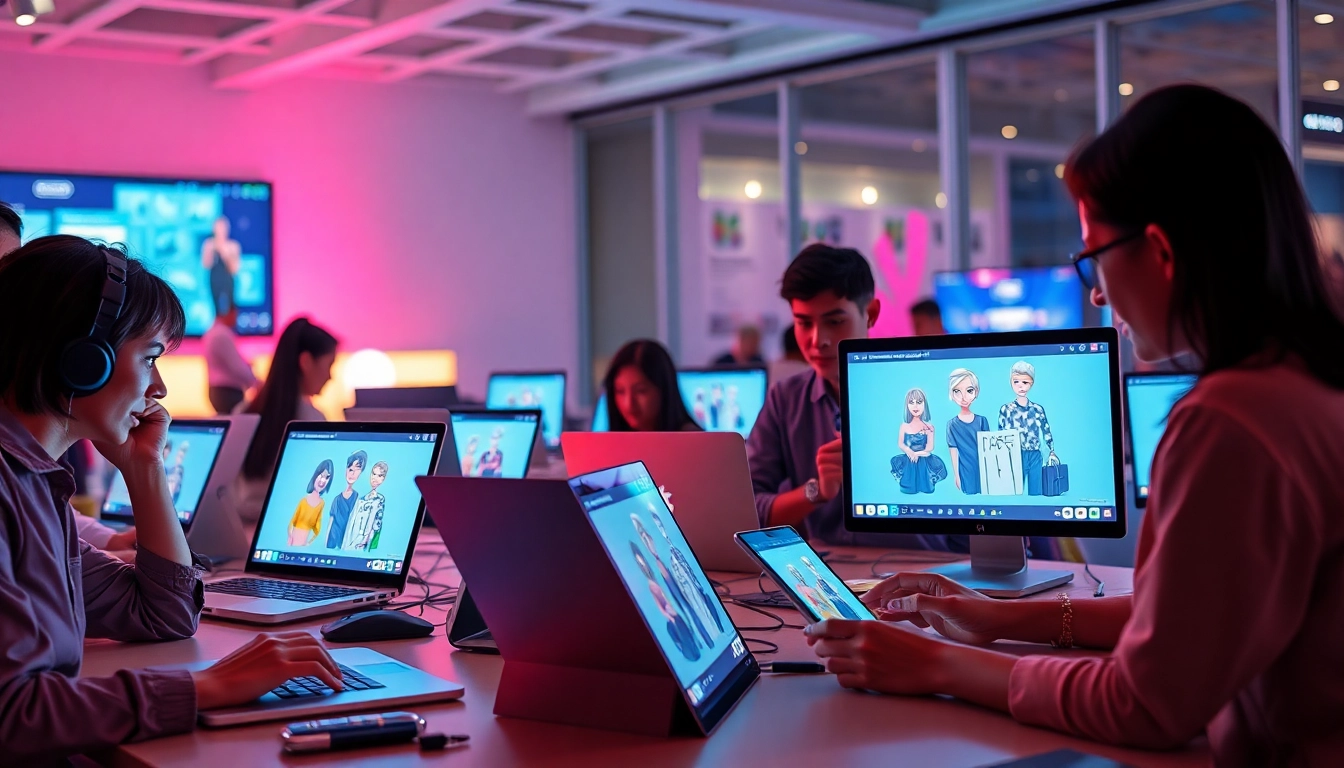 Engaging users exploring ai nsfw character interactions in a vibrant workspace.