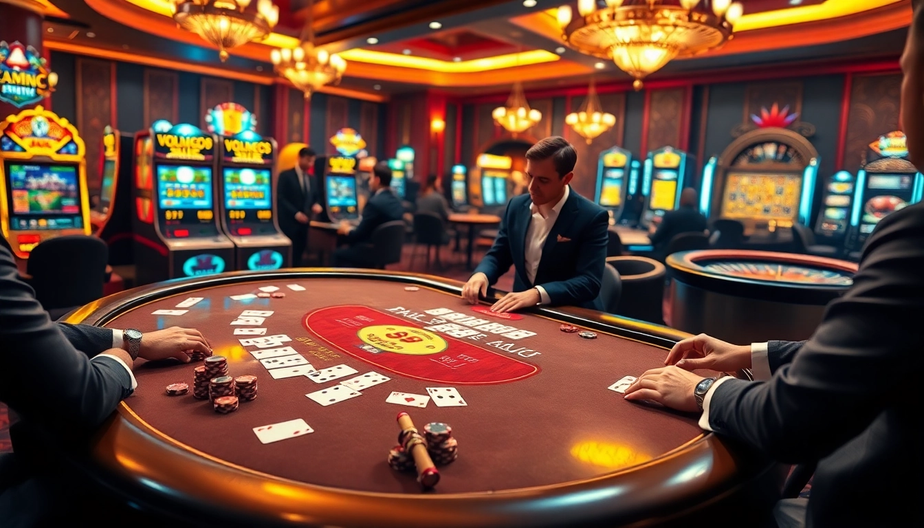 Players enjoying a thrilling game at 88xx casino table featuring vibrant slots and roulette wheels.