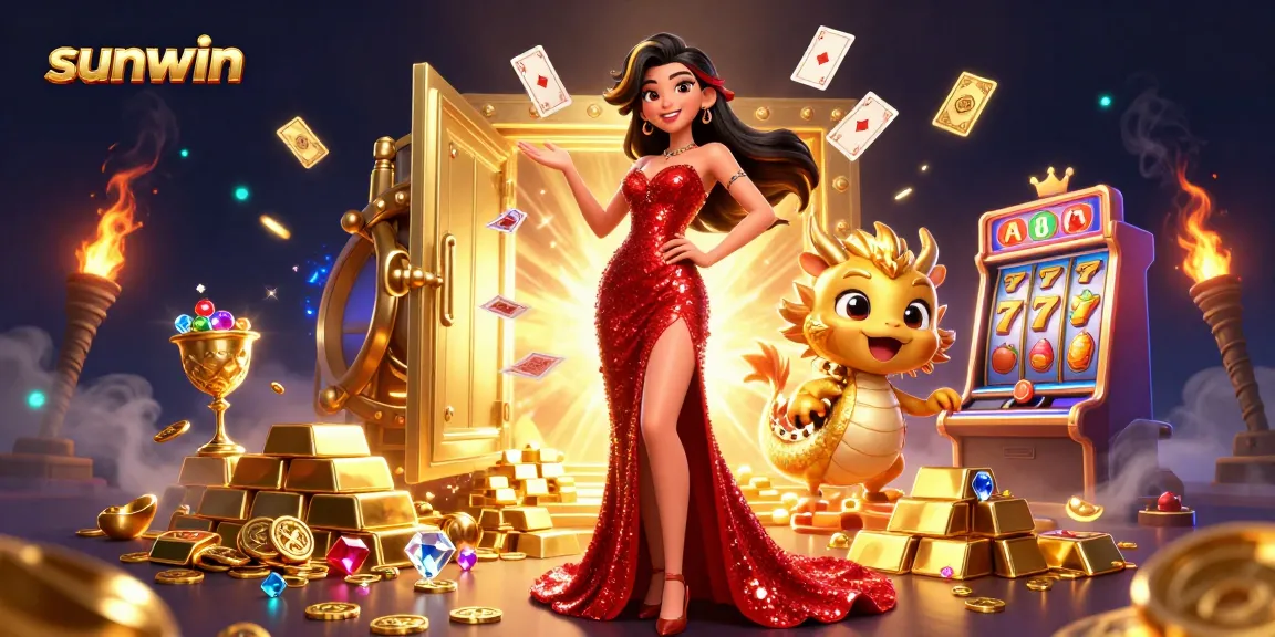 Experience thrilling wins with sunwin at a vibrant casino scene featuring engaging slot machines and dazzling characters.