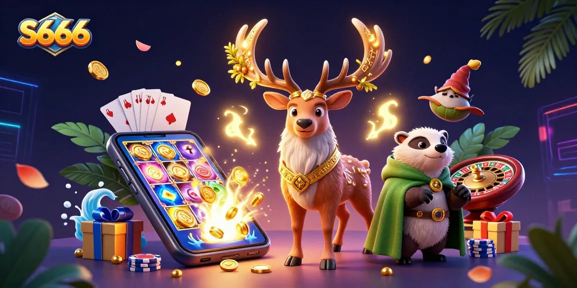 S666 showcases an enchanting 3D casino scene with Celtic druid characters amidst vibrant gambling elements.