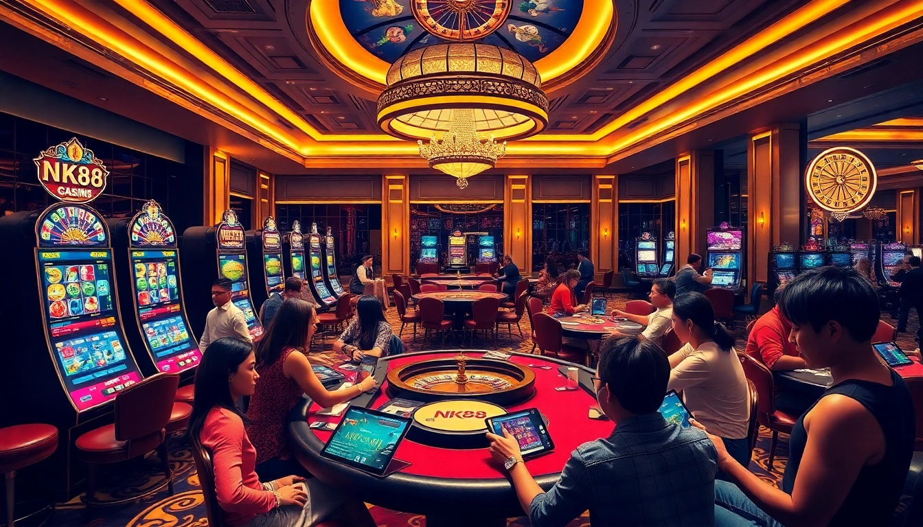 Experience thrilling gameplay at NK88 with vibrant casino tables and enthusiastic players.
