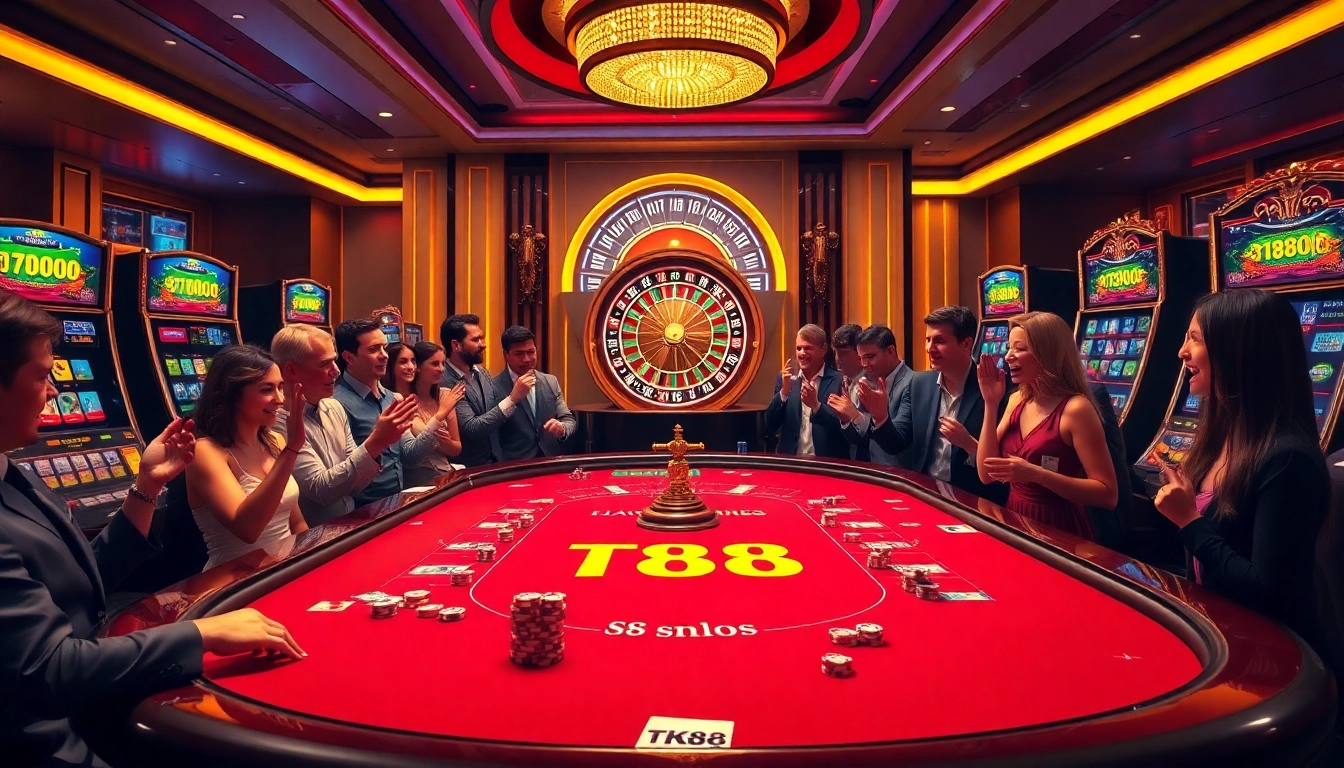 Experience the thrill of winning at TK88 Casino's vibrant gaming table with excited players.