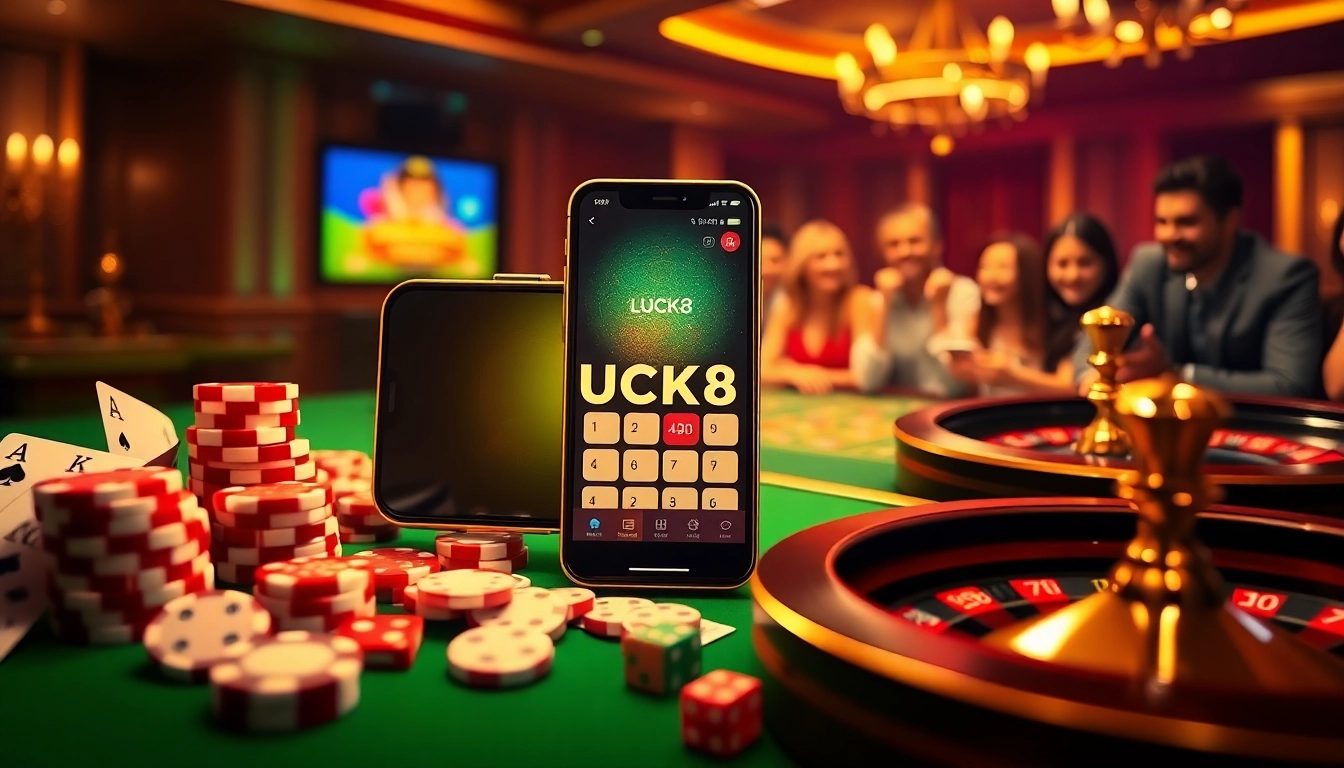 The LUCK8 APP enhances the excitement of casino gaming with vibrant poker chips and cards.