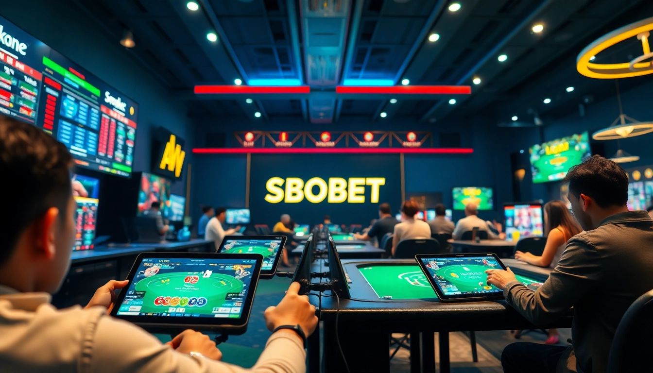 SBOBET.dance online betting scene showcasing vibrant gaming activities, including poker and live casino.