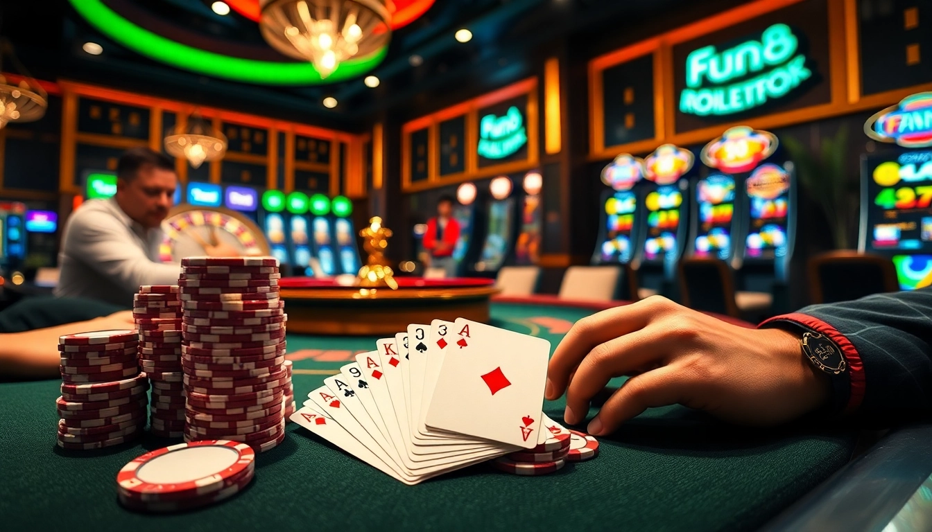 Fun88 poker table brimming with excitement as players strategize their next moves.