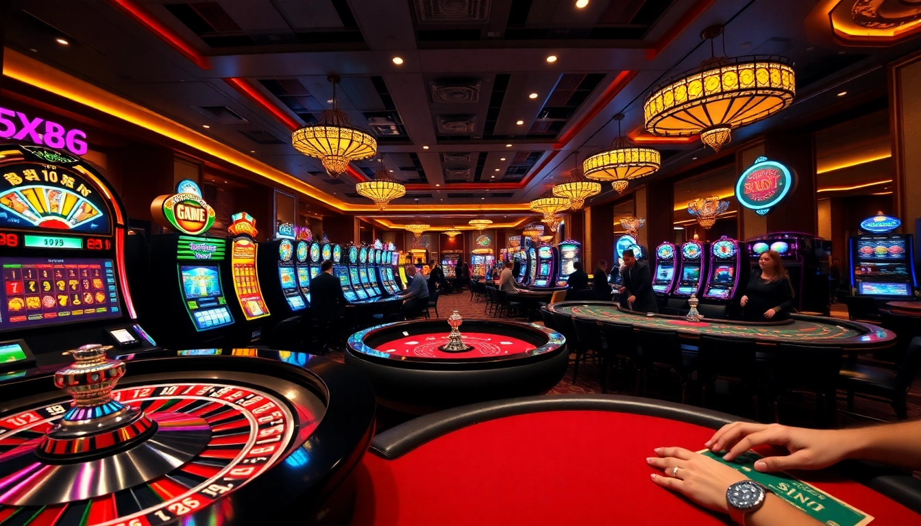 Exciting casino experience with gamblers enjoying games at five88 com, including poker and roulette action.