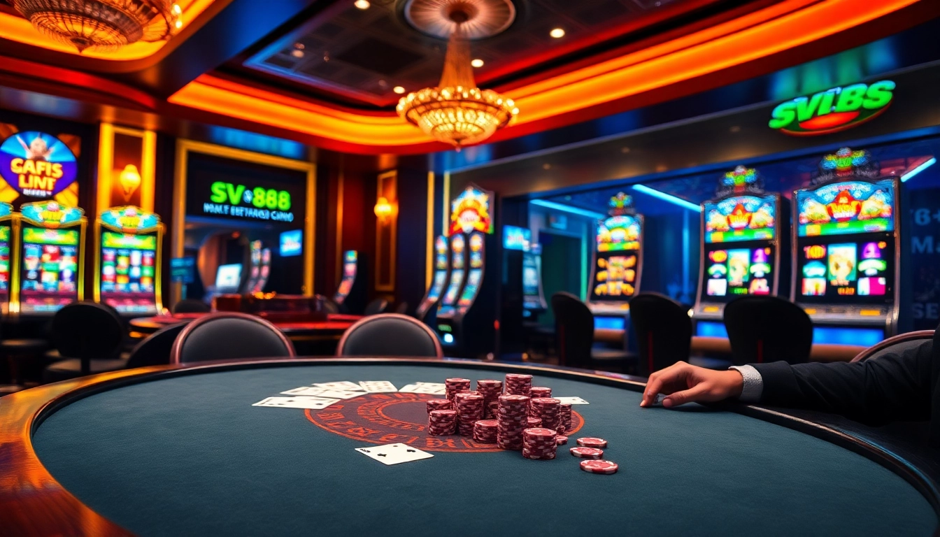 Experience the thrill of sv 88 gaming at a lavish casino table with vibrant poker action.