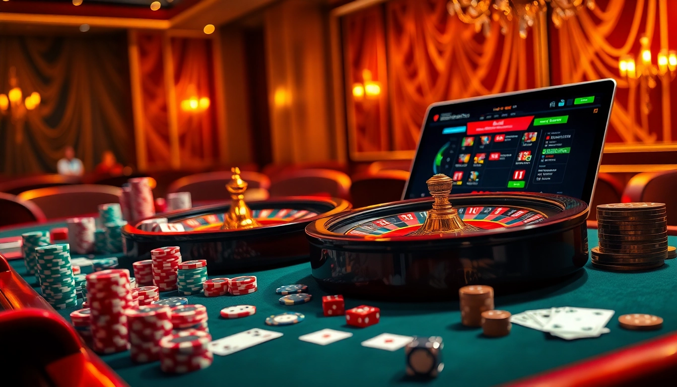 F168 nhà cái Casino experience with vibrant table, poker chips, and roulette wheel.