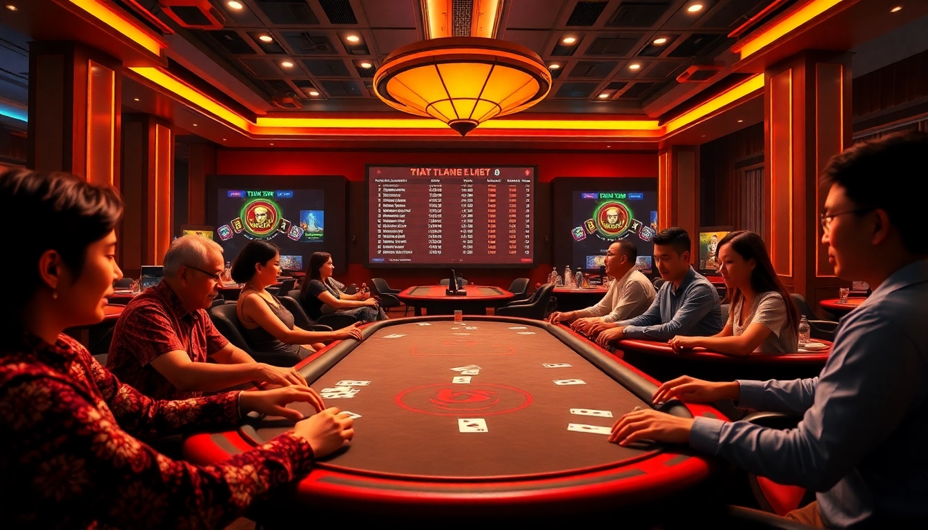 Exciting card game scene at topgamebaidoithuong.mx showcasing players in a vibrant virtual casino.